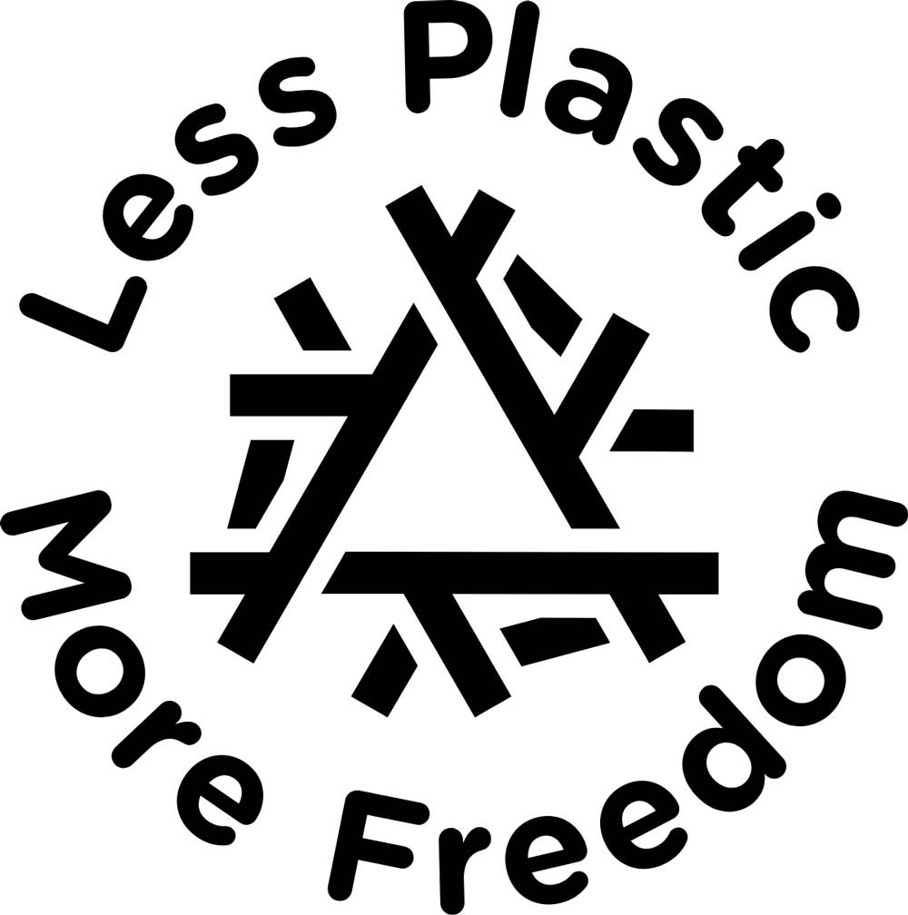 Less Plastic, More Freedom triangular icon.